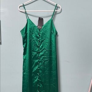 Nasty Gal Emerald Satin Buttoned Dress